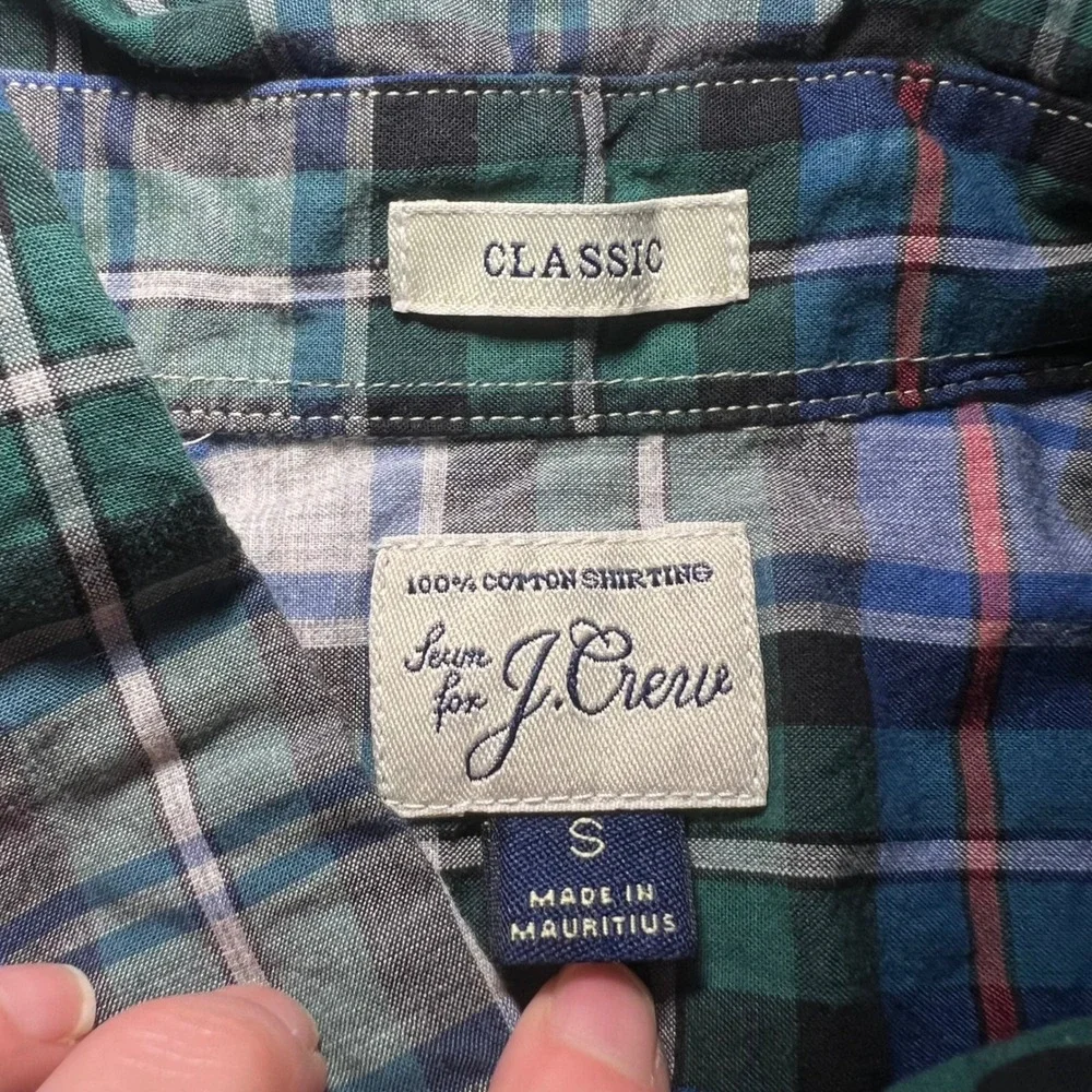 J Crew Classic Fit Plaid Button Down Shirt Mens Size‎ S Blue Green Red Cotton